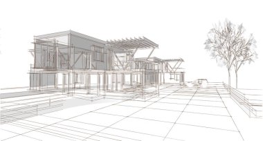 house modern mimari 3d illüstrasyon