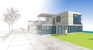 house modern mimari 3d illüstrasyon