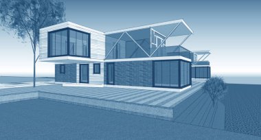 house modern mimari 3d illüstrasyon