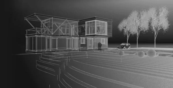 家現代建築3Dイラスト — ストック写真