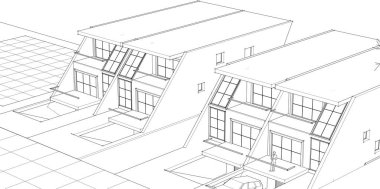 Modern ev mimarisi çizimi 3D görüntüleme