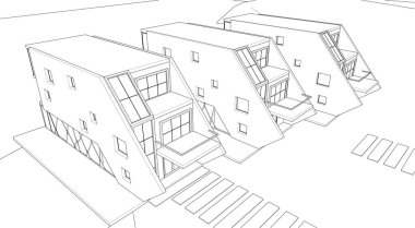 Modern ev mimarisi çizimi 3D görüntüleme