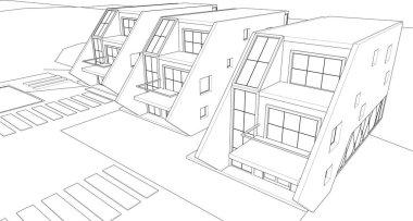 Modern ev mimarisi çizimi 3D görüntüleme