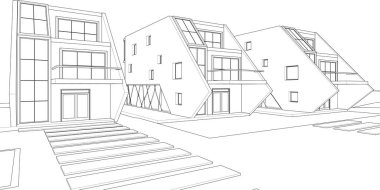 Modern ev mimarisi çizimi 3D görüntüleme