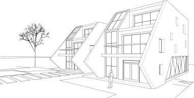 Modern ev mimarisi çizimi 3D görüntüleme