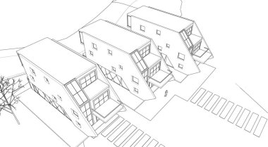 Modern ev mimarisi çizimi 3D görüntüleme