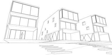 Modern ev mimarisi çizimi 3D görüntüleme