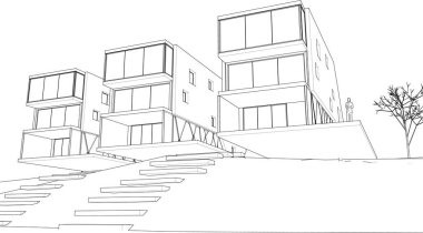 Modern ev mimarisi çizimi 3D görüntüleme