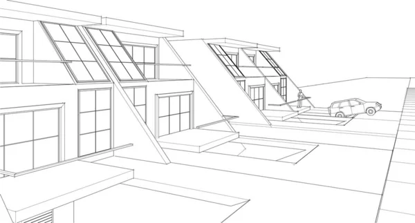 Modern Hus Arkitektonisk Skiss Rendering — Stock vektor