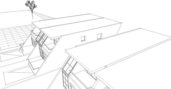 Casa Moderna Schizzo Architettonico Rendering — Vettoriale Stock
