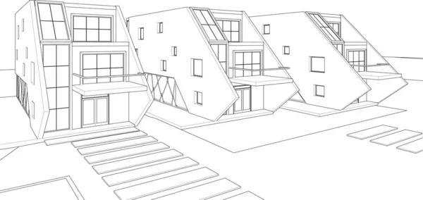 現代の家の建築スケッチ3Dレンダリング — ストックベクタ