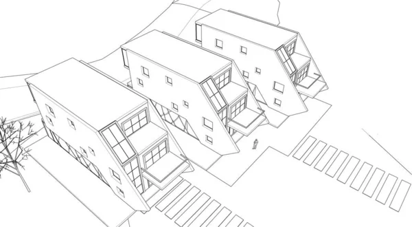 Современный Дом Архитектурный Эскиз Рендеринг — стоковый вектор