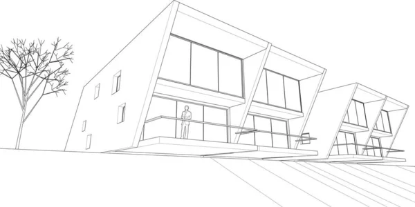 Moderne Haus Architektonische Skizze Rendering — Stockvektor