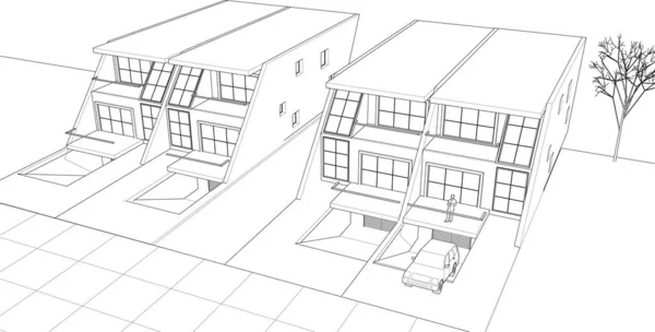 Casa Moderna Desenho Arquitetônico Renderização — Vetor de Stock