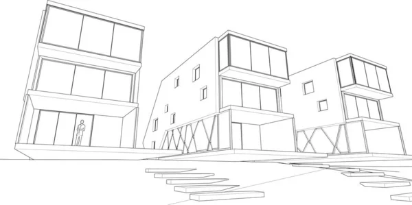 Moderne Huis Architectonische Schets Rendering — Stockvector