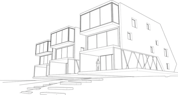 Casa Moderna Desenho Arquitetônico Renderização —  Vetores de Stock