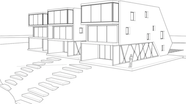 现代房屋建筑草图3D渲染 — 图库矢量图片