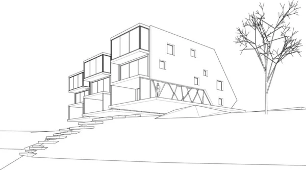 Casa Moderna Desenho Arquitetônico Renderização — Vetor de Stock