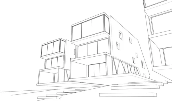 Casa Moderna Schizzo Architettonico Rendering — Vettoriale Stock