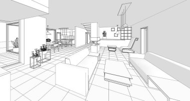 house loft iç mimari 3d oluşturma