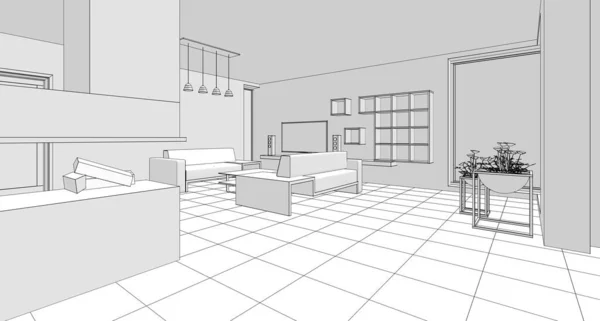 Casa Loft Interior Rendering — Foto de Stock