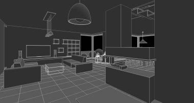 house loft iç mimari 3d oluşturma