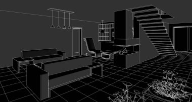 house loft iç mimari 3d oluşturma