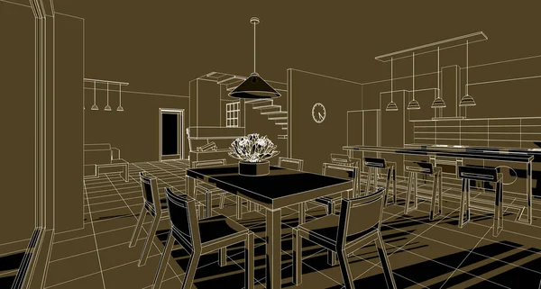 Casa Interior Cozinha Sala Estar Ilustração — Fotografia de Stock