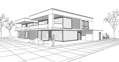 soyut kübik ev 3d oluşturma