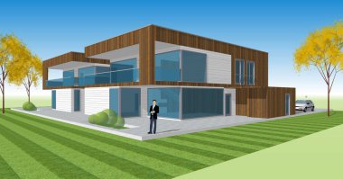 soyut kübik ev 3d oluşturma