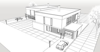 soyut kübik ev 3d oluşturma