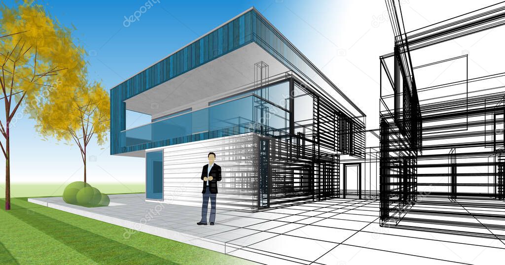abstract cubic house 3d rendering