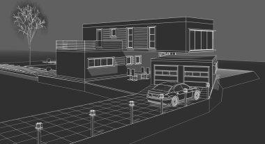 ev mimarisi çizimi 3d illüstrasyon