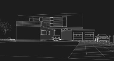 ev mimarisi çizimi 3d illüstrasyon