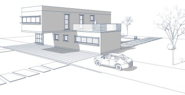 ev mimarisi çizimi 3d illüstrasyon