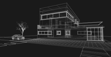 ev mimarisi çizimi 3d illüstrasyon