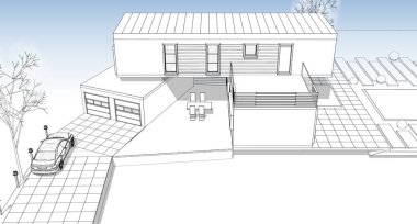 ev mimarisi çizimi 3d illüstrasyon