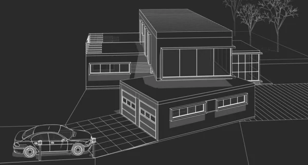 家の建築スケッチ3Dイラスト — ストック写真