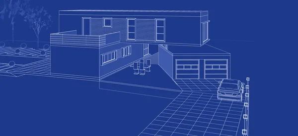 房屋建筑草图3D插图 — 图库照片