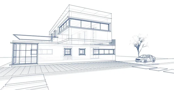 Dům Architektonický Náčrt Ilustrace — Stock fotografie