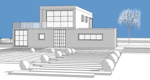 Haus Architektonische Skizze Illustration — Stockfoto