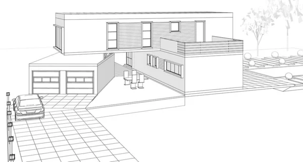 Sketsa Arsitektur Rumah Ilustrasi — Stok Foto