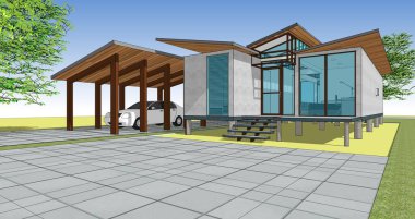 Küçük mimarlık evi 3d illüstrasyon