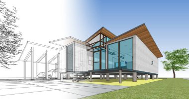 Küçük mimarlık evi 3d illüstrasyon