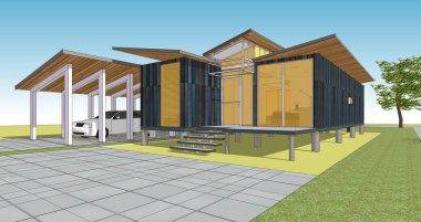 Küçük mimarlık evi 3d illüstrasyon
