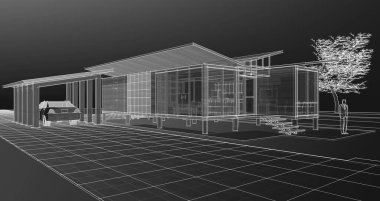 Küçük mimarlık evi 3d illüstrasyon