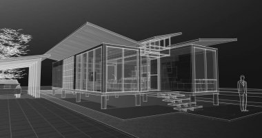 Küçük mimarlık evi 3d illüstrasyon