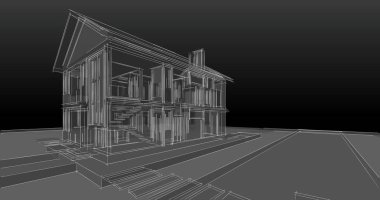 ev mimarisi projesi çizimi 3d illüstrasyon