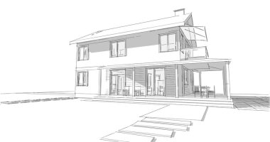 ev mimarisi projesi çizimi 3d illüstrasyon