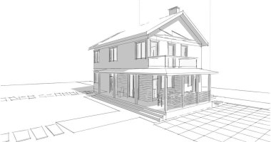 ev mimarisi projesi çizimi 3d illüstrasyon